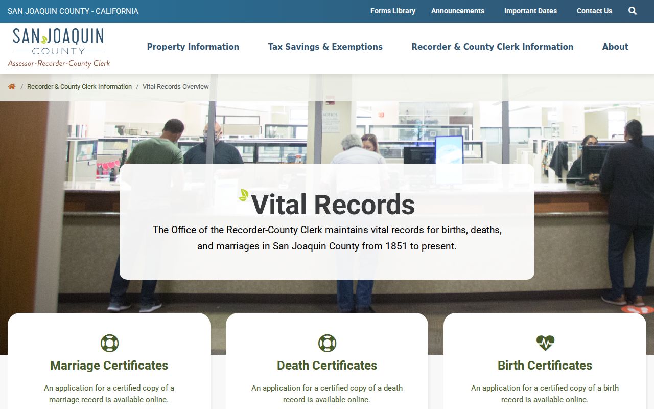 Stockton previous residents county vital records office