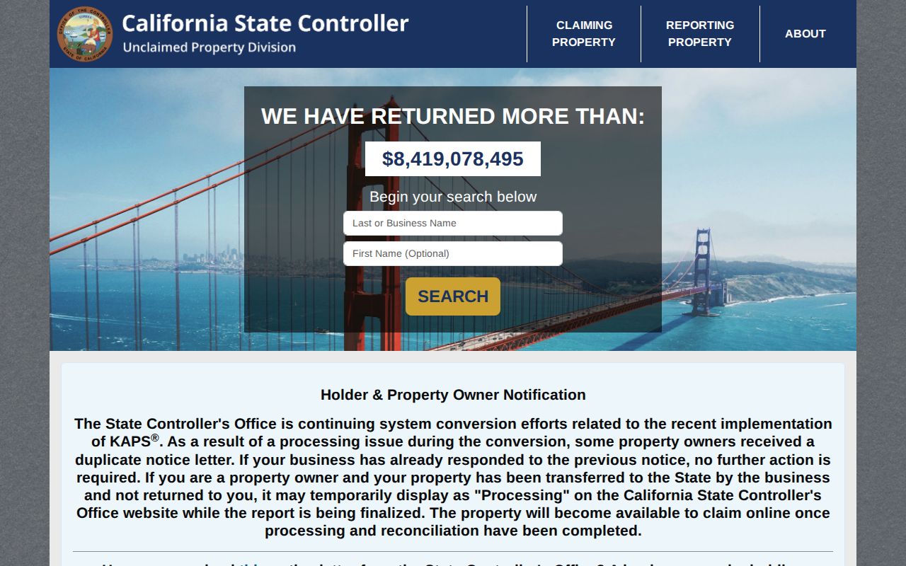 Stockton resident lookup California unclaimed property search